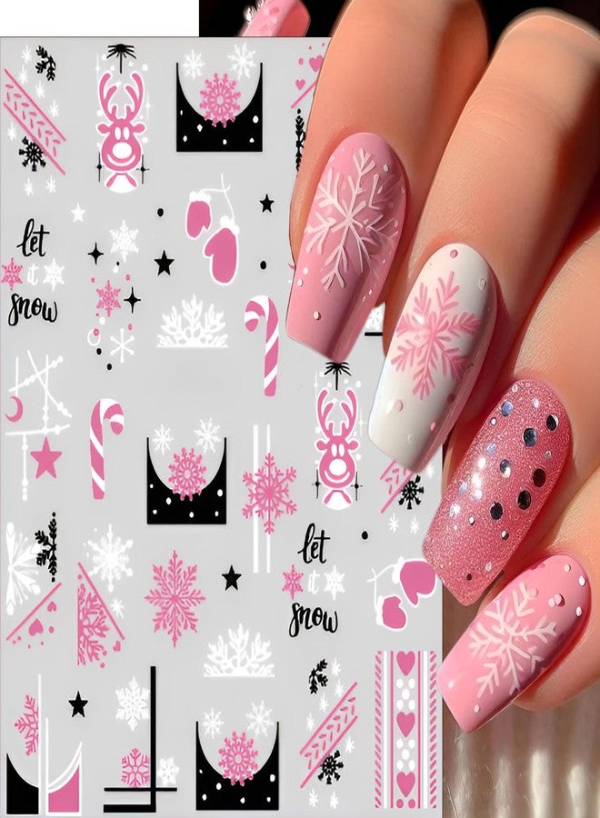 winthrop 6 Sheet Christmas Nail Stickers Pink Snowflake Tree Reindeer Nail Decals – Cute 3D Self-Adhesive Winter Nail Art Decorations for Women Girls Holiday Manicure - Image 2